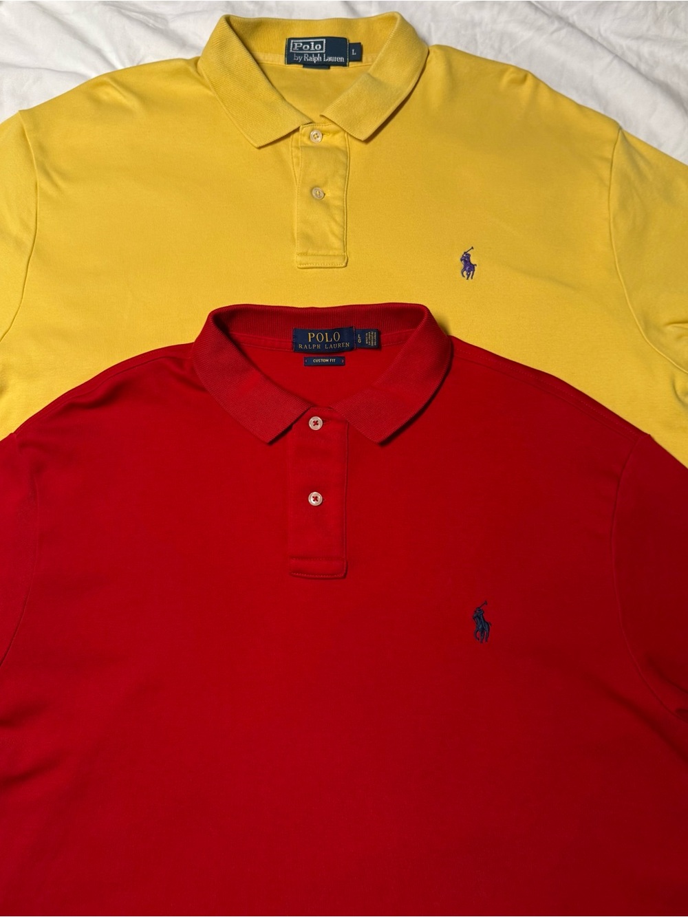 Lot of 2 Polo Ralph Lauren Polo Shirts Men's Large Red, & Yellow EUC